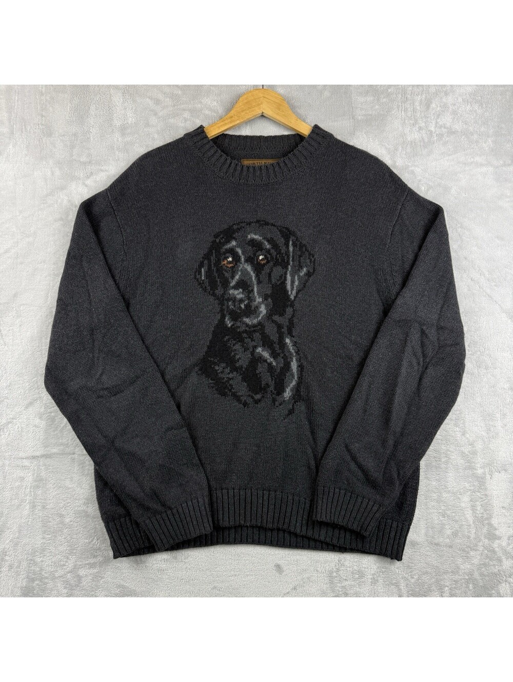 North River Outfitters Gray Black Lab Dog Graphic Cotton Knit Sweater MenM Cabin